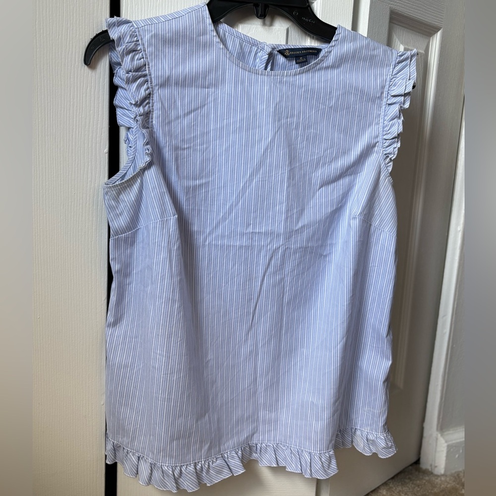 Brooks Brothers Light Blue Striped Ruffle Blouse